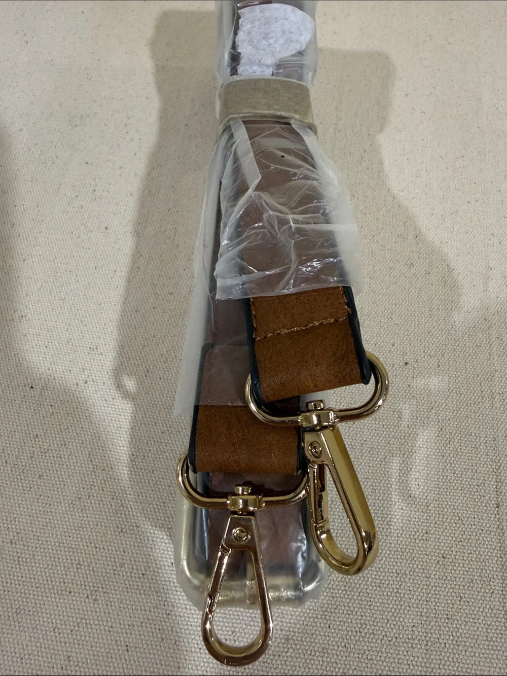 Adjustable Brown Leather Bag Strap with Gold Hardware New - Tag-less